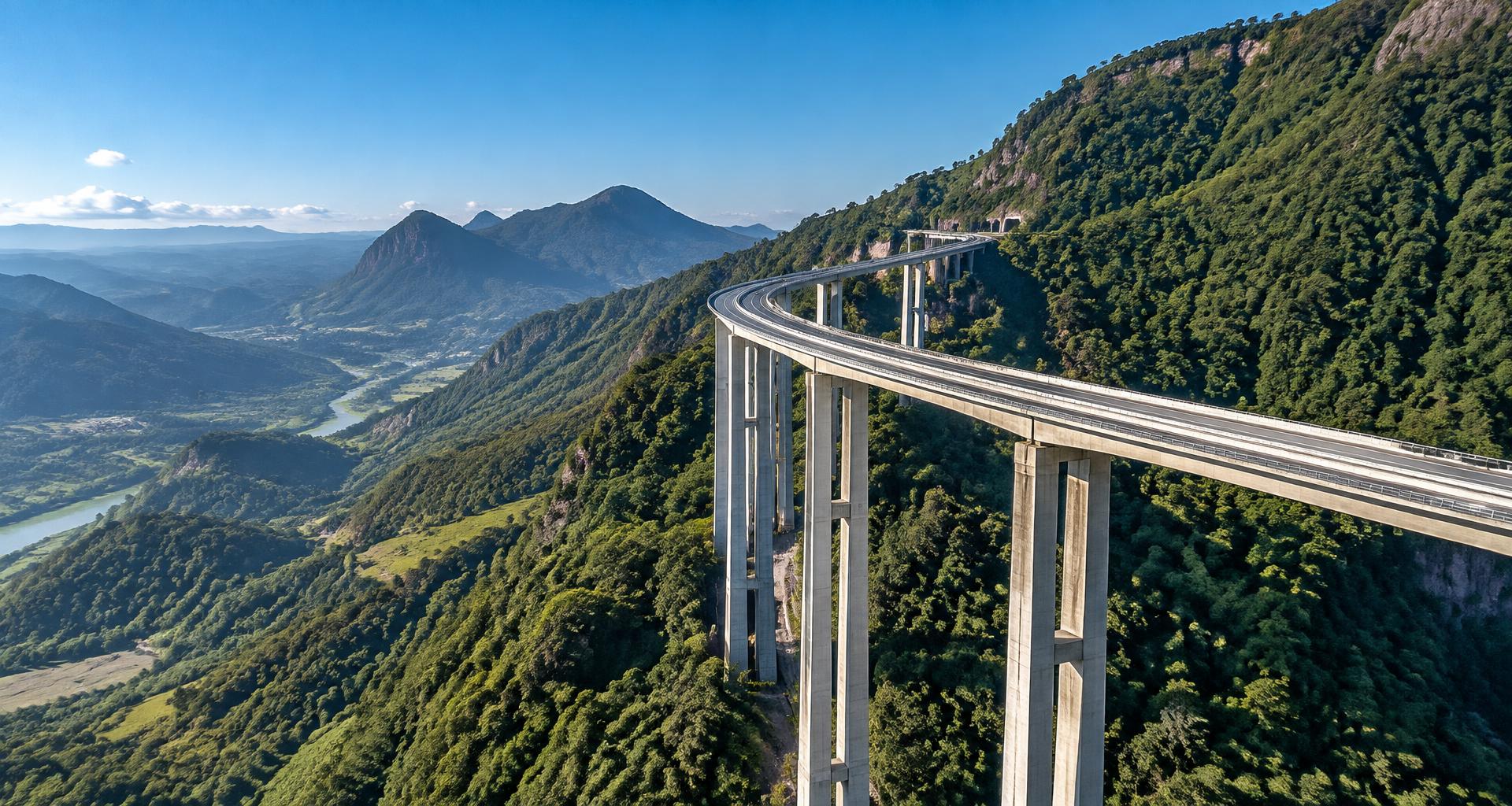 Infraestrutura de viaduto entre montanhas